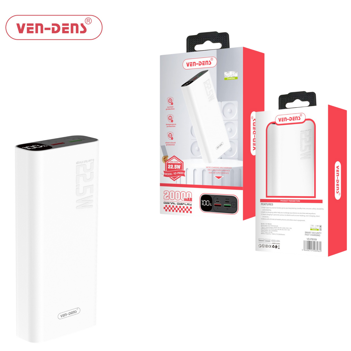 Power Bank 20000mAh Portable Charger 22.5W Dual Port USB & USB C Power Bank
