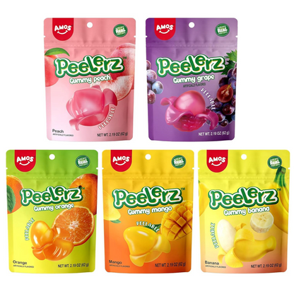 Peelerz Gummy Variety Pack - 5 Individual Packs, Peelable Fruity Gummies in Mango, Orange, Peach, Grape, and Banana Flavors